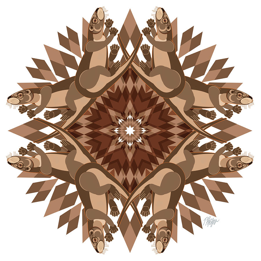 Wildlife Digital Art - Otter Star Quilt 2 Mandala by Tim Phelps