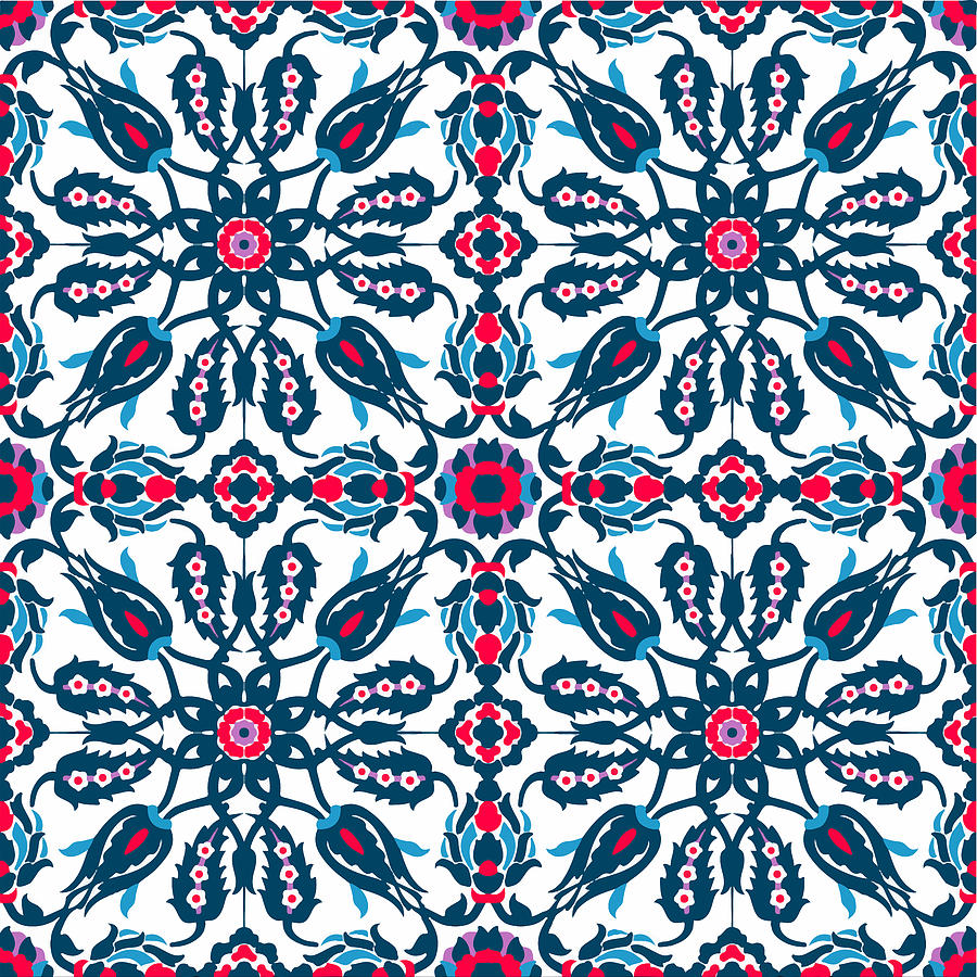 Ottoman Iznik Islamic Style Geometric Tile No 2 Digital Art