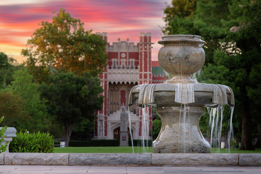 Architecture Photograph - OU Fountain by Ricky Barnard