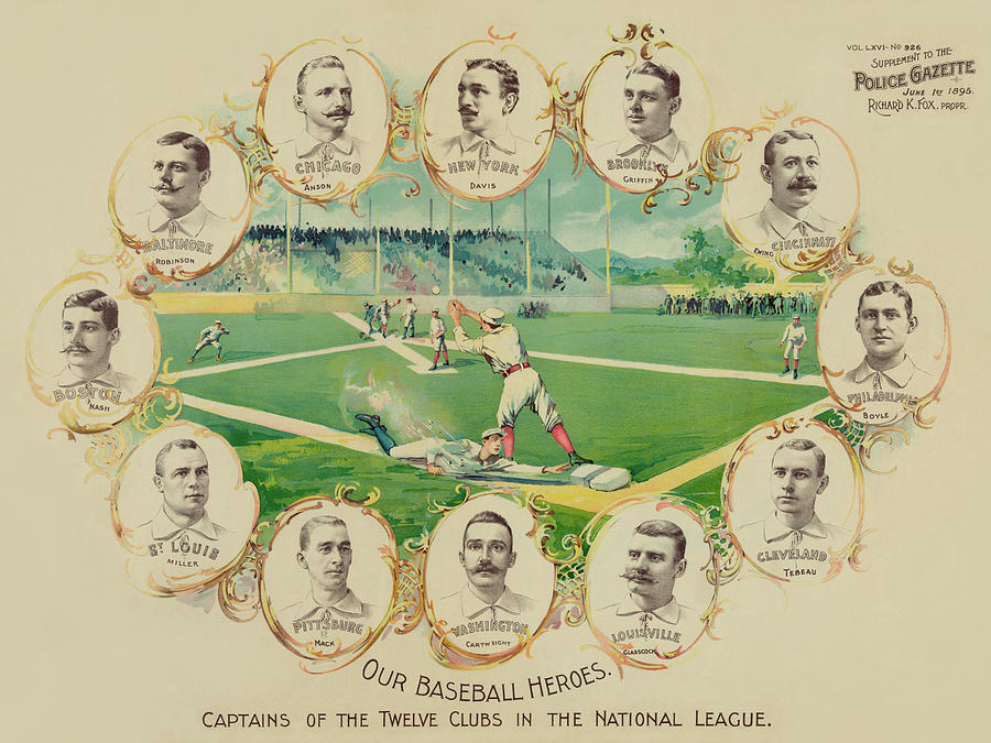 Vintage Drawing - Our baseball heroes - captains of the twelve clubs in the National League by Vintage Sports