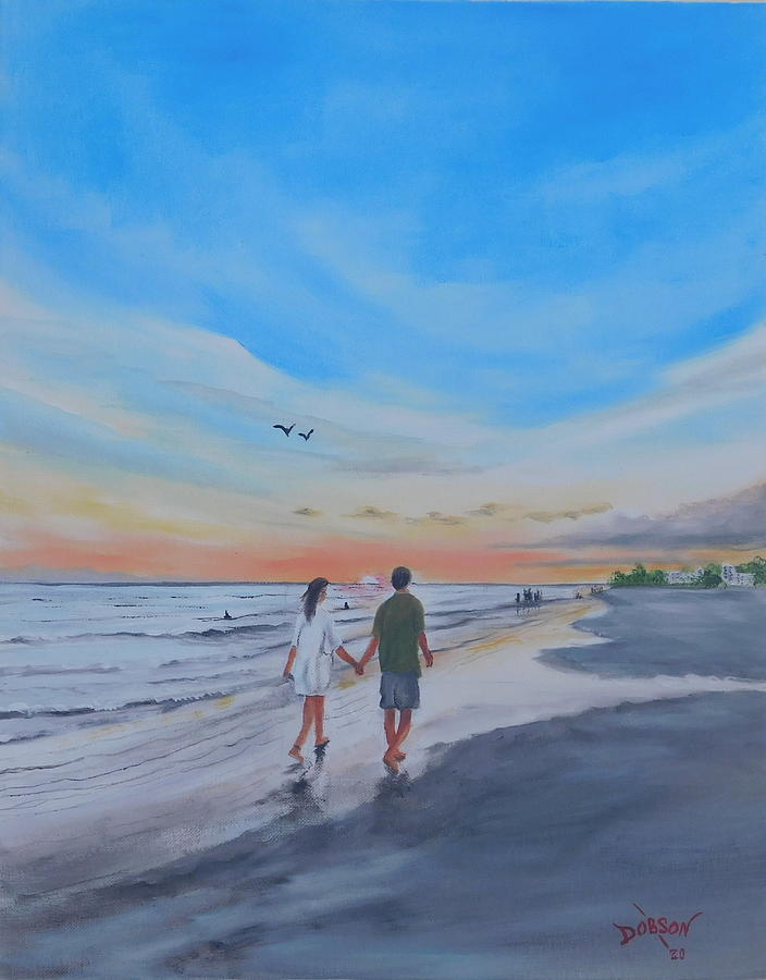 Siesta Key Painting - Our Beach Walk On Siesta Key Beach by Lloyd Dobson