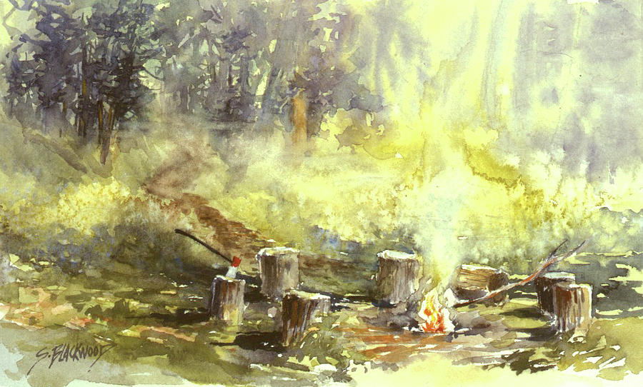 Our Campfire in the Rocky Mountains Painting by Susan Blackwood