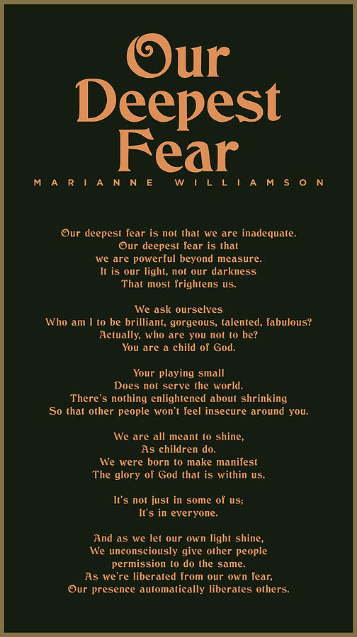 Our Deepest Fear - Marianne Williamson Poem - Typography Print Digital Art