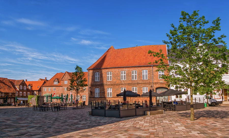 Our Lady Maria Cathedral square cafe restaurant in Ribe, Denmark Photograph by Elenarts - Elena Duvernay photo