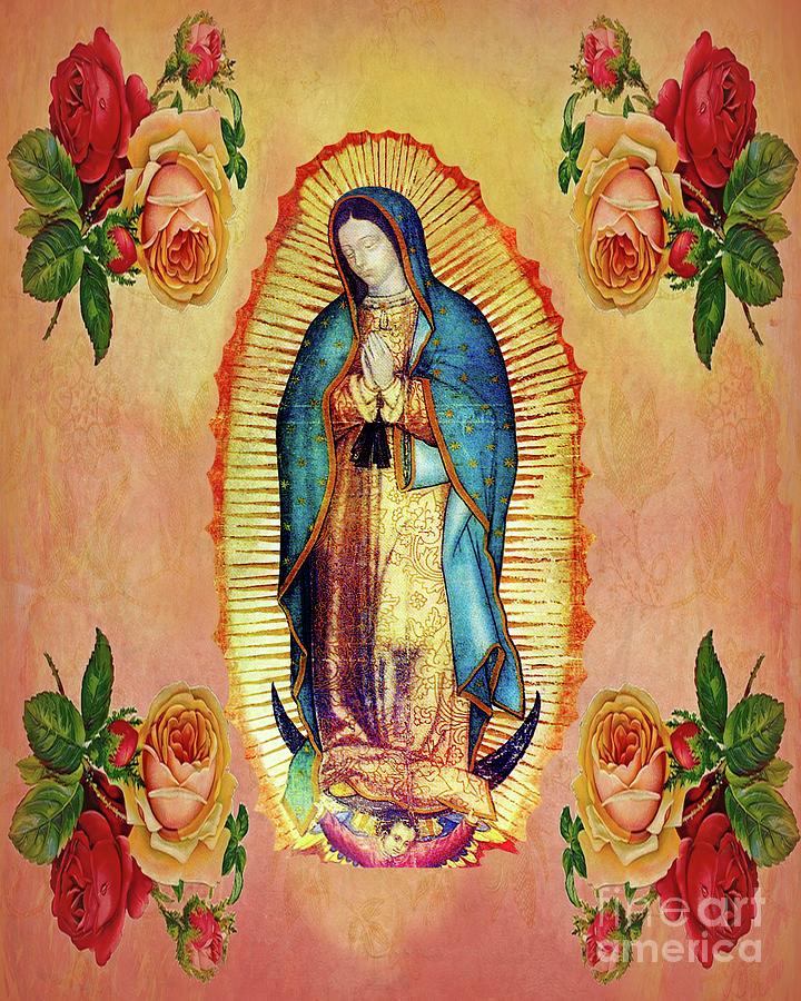 Guadalupe Mixed Media - Our Lady of Guadalupe Virgin Mary rose corner  by Mixed Media Art