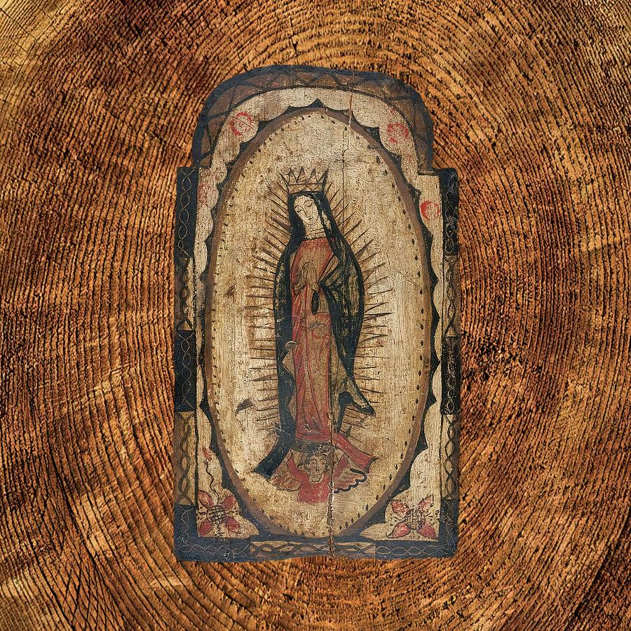 Our Lady of Guadalupe Virgin Mary Wood Look Mixed Media by Pedro Fresquis