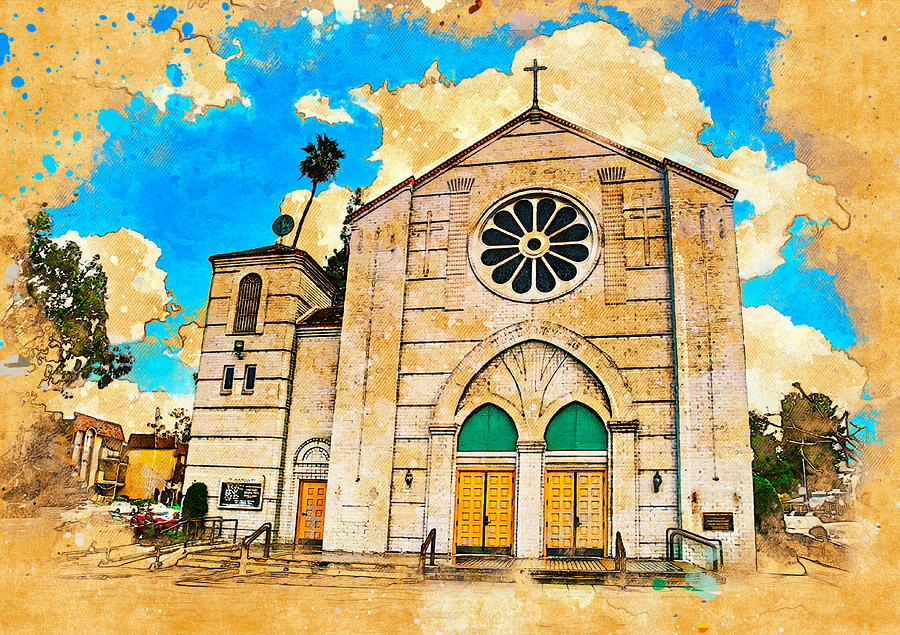 Our Lady of Perpetual Help catholic church in Downey, California Digital Art by Nicko Prints