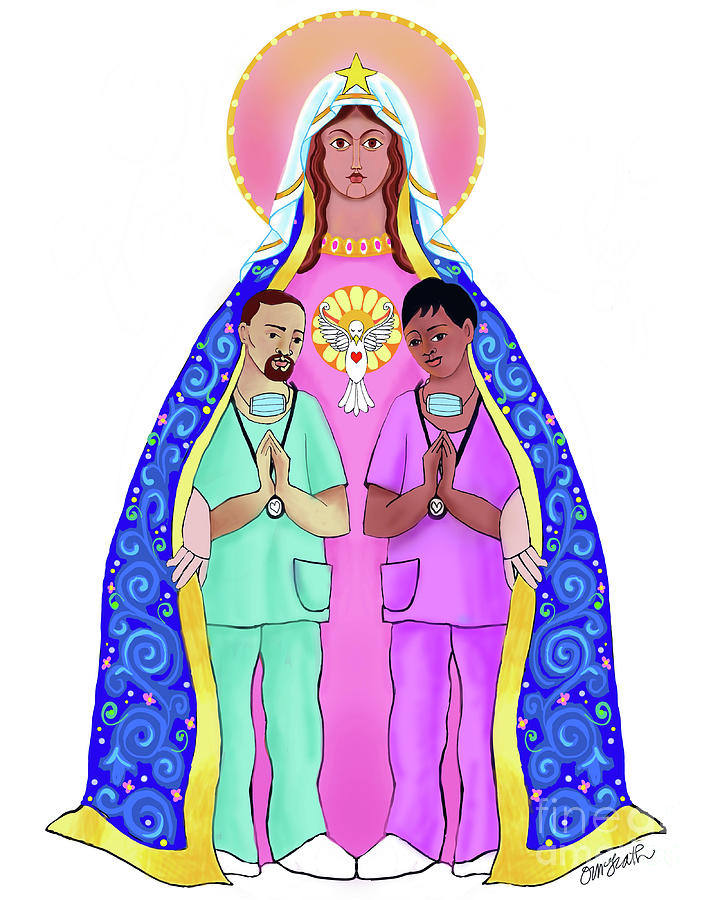 Our Lady of Refuge with Health Care Workers - MMREF Painting by Br Mickey McGrath OSFS