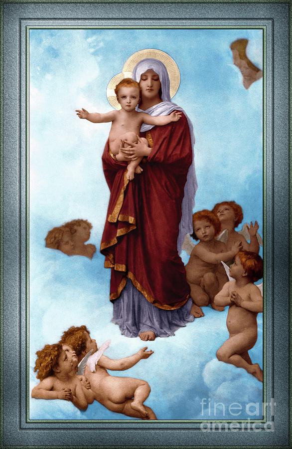 Our Lady of the Angels by William-Adolphe Bouguereau Colorized Old Masters Reproduction Painting by Rolando Burbon