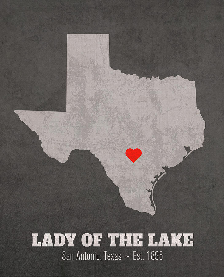San Antonio Mixed Media - Our Lady of The Lake University San Antonio Texas Founded Date Heart Map by Design Turnpike