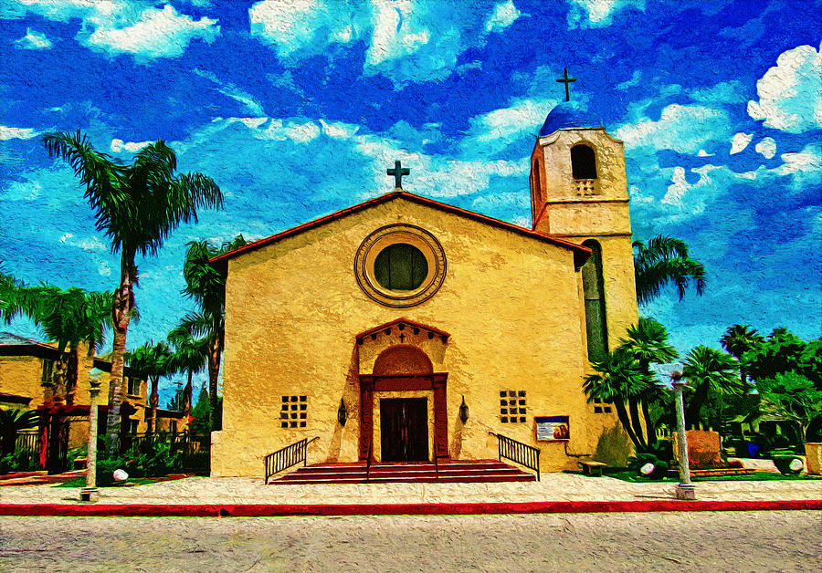 Our Lady of the Rosary Cathedral in San Bernardino, California - digital painting Digital Art by Nicko Prints