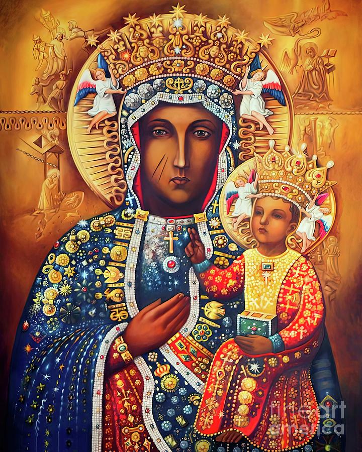 Our Lady Virgin Mary Vladimir Czestochowa Catholic Mixed Media by Iconography