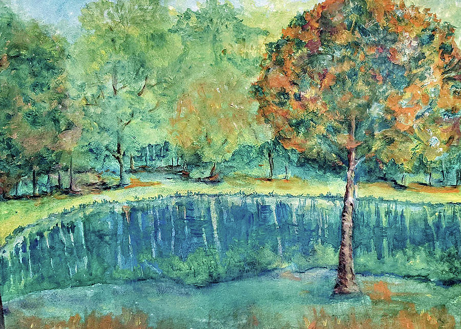 Our Pond in Spring Mixed Media by Shelley Bain