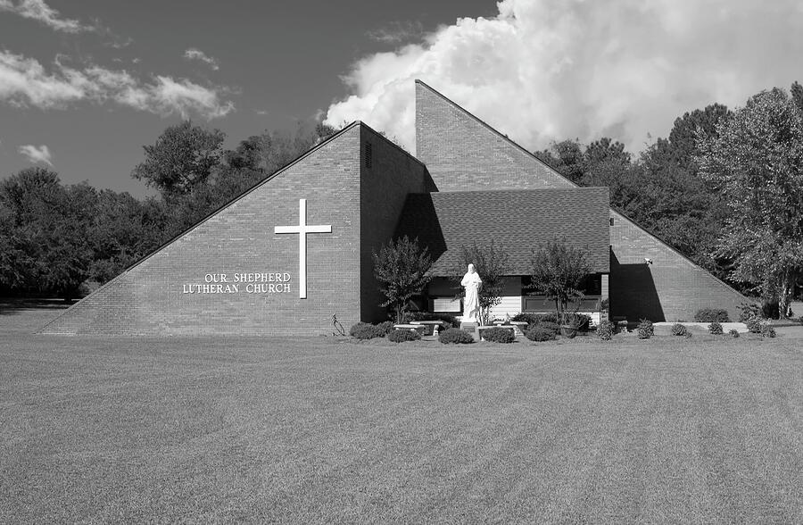 Our Shepherd Lutheran Church located in Hartsville BW Photograph by Bob Pardue