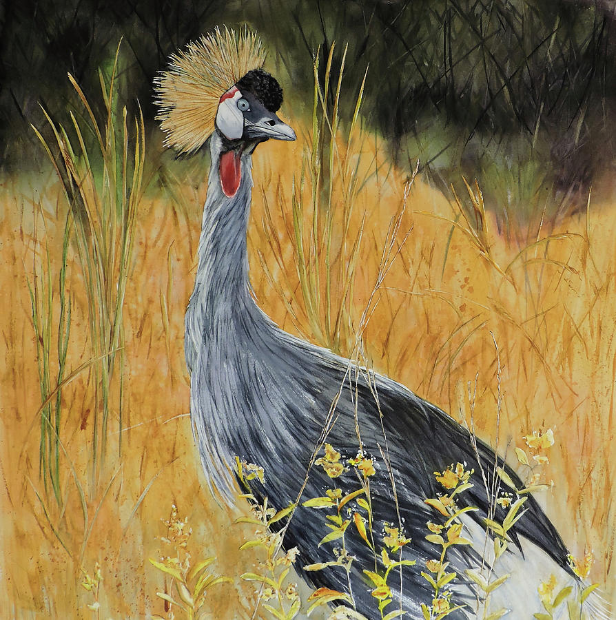 Crane Painting - Out of Africa - Grey Crowned Crane by Vicky Lilla