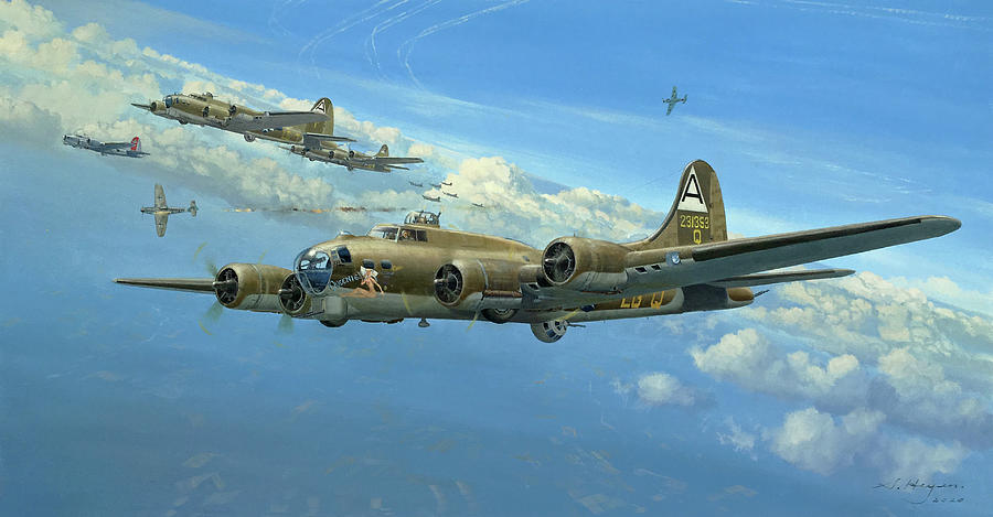 B-17 Painting - Out of nowhere by Steven Heyen