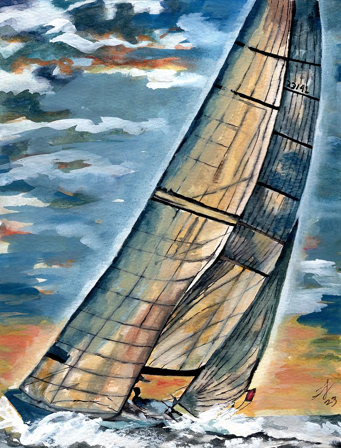 Boat Painting - Out of the Blue by Tom Jenkins