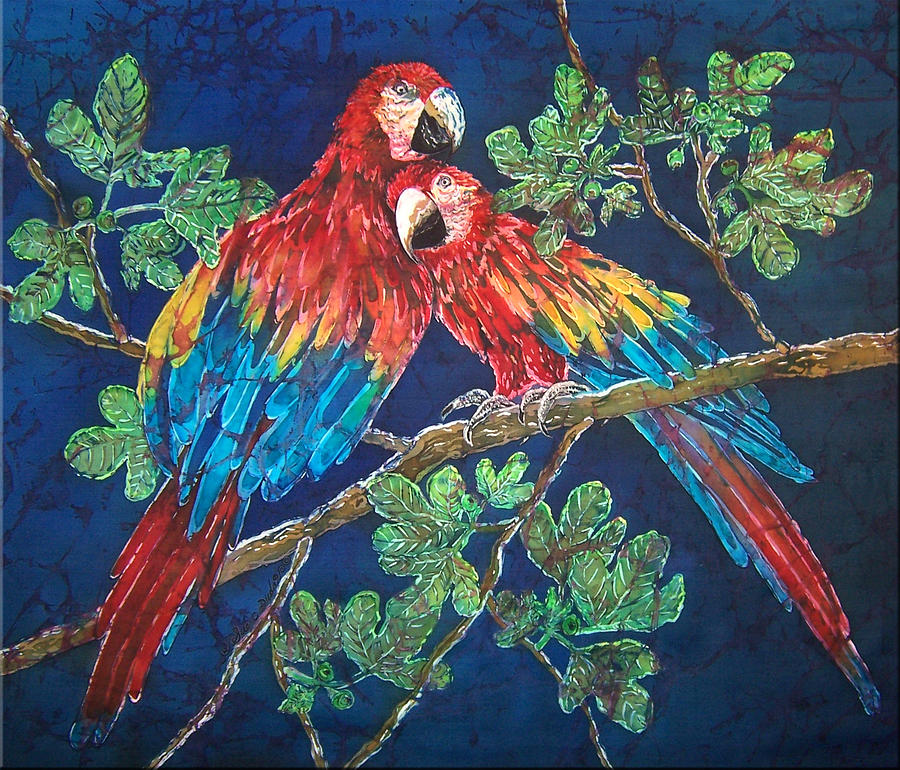 Out on a Limb - Macaws Parrots Painting by Sue Duda