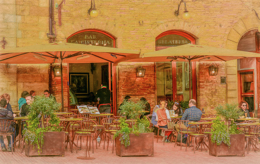 Outdoor Cafe in San Gimignano, Italy Photograph by Marcy Wielfaert