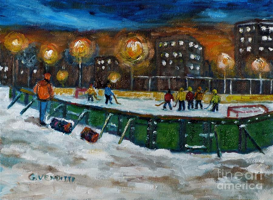 Outdoor Hockey Rink At Night Painting by Grace Venditti