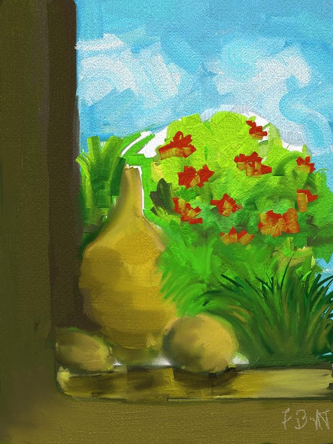 Outdoor Vase and flowers Digital Art by Frank Bright