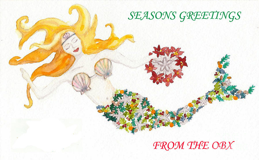 Outer Banks Christmas Mermaid Painting by Anne Marie Brown