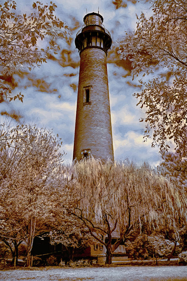 Outer Banks Corolla Lighthouse Trees fx Photograph by Dan Carmichael