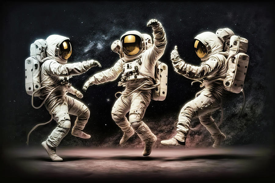 Outer Space Party 01 Dancing Astronauts Digital Art by Matthias Hauser
