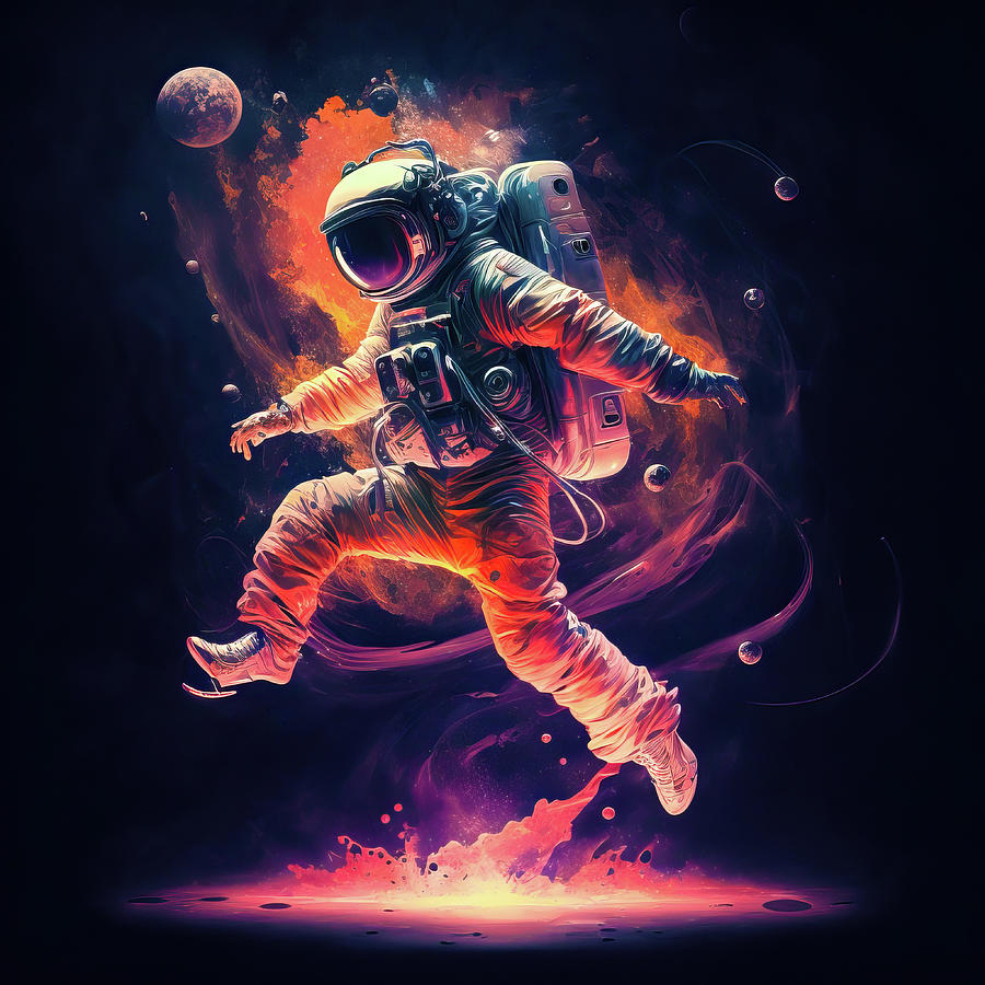 Outer Space Party 02 Astronaut Jumping Digital Art by Matthias Hauser