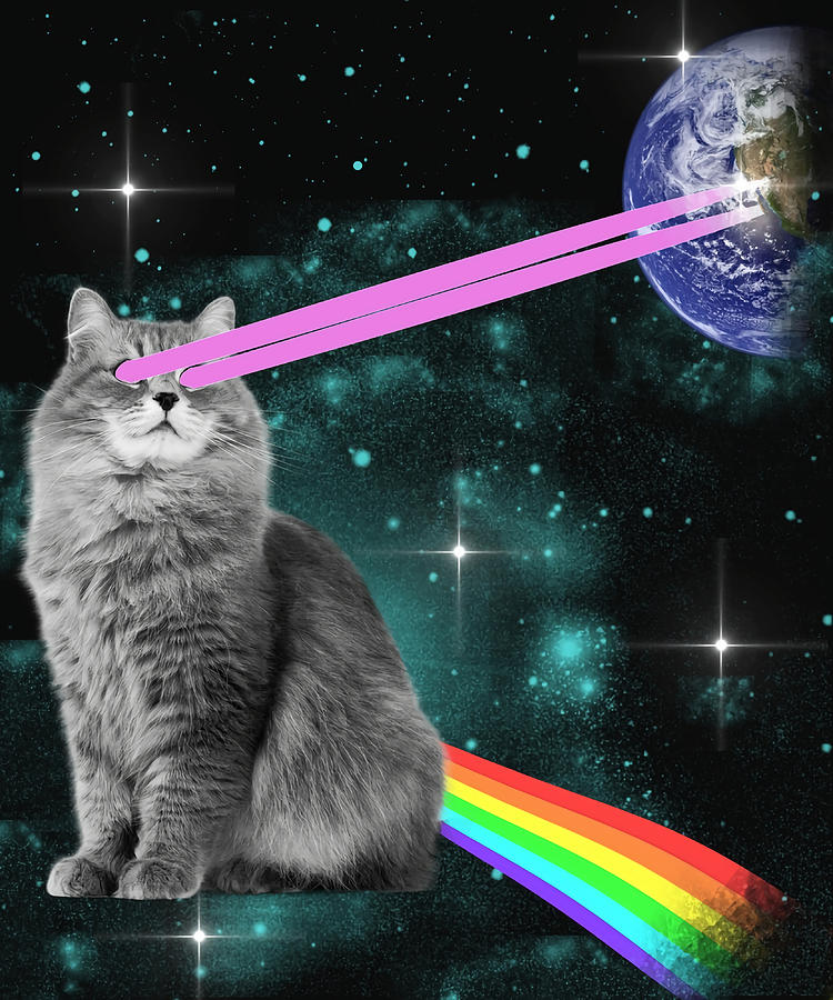 Outer Space Rainbow Kitty Cat Laser Eyes On Painting by Julie Gray ...