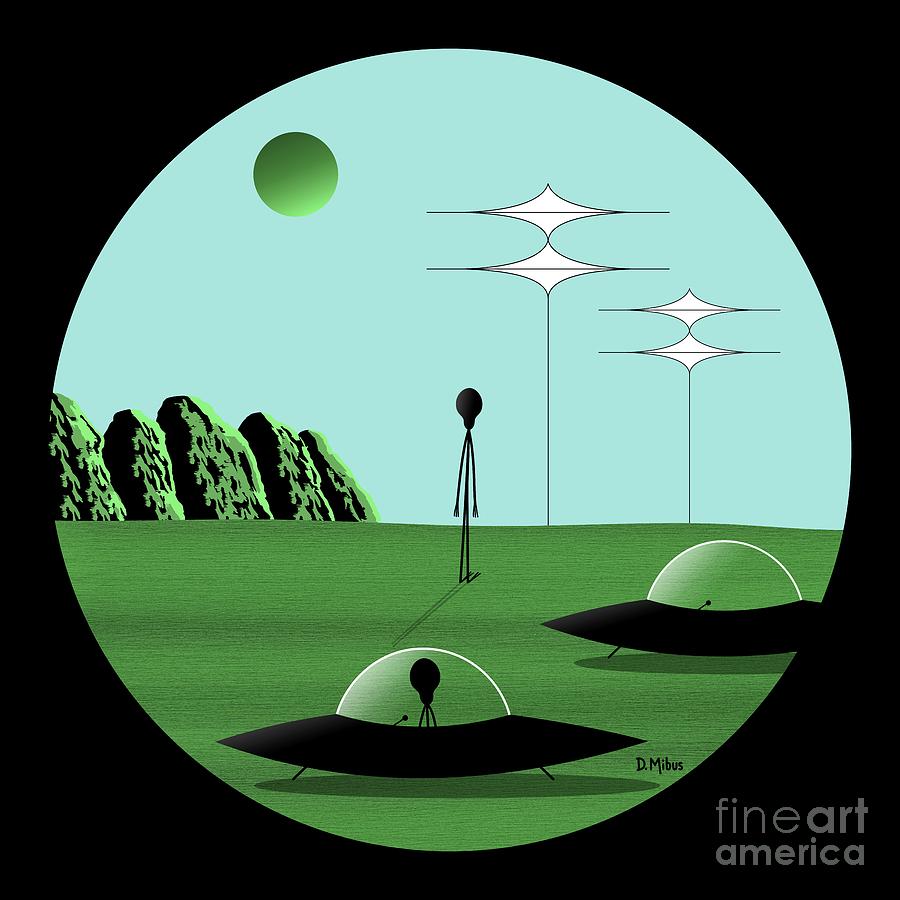 Outer Space Scene in Green Digital Art by Donna Mibus