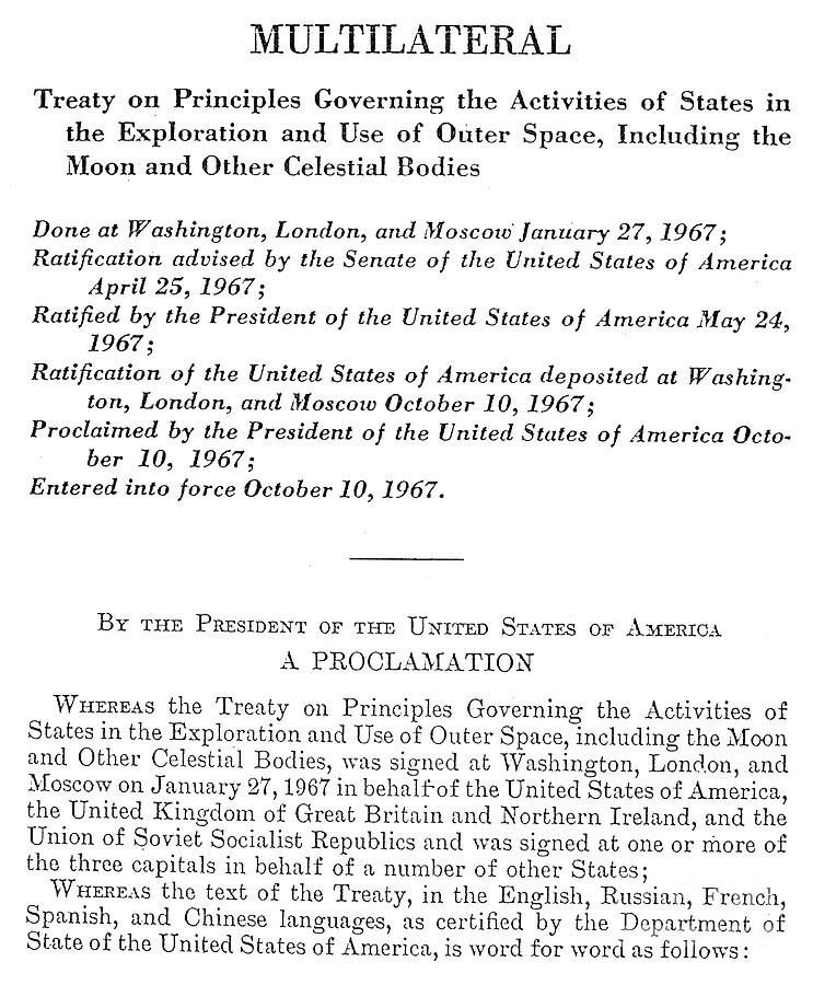 Outer Space Treaty, First Page, 1967 Drawing by Granger