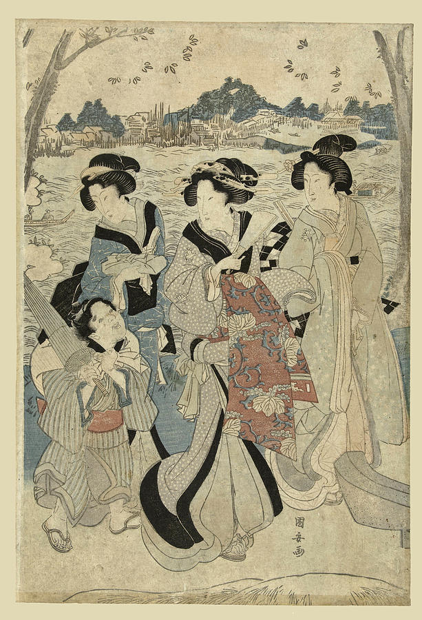 Outing along the Sumida Drawing by Utagawa Kuniyasu