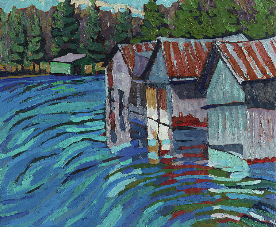 Outlet Row of Boat Houses Painting by Phil Chadwick