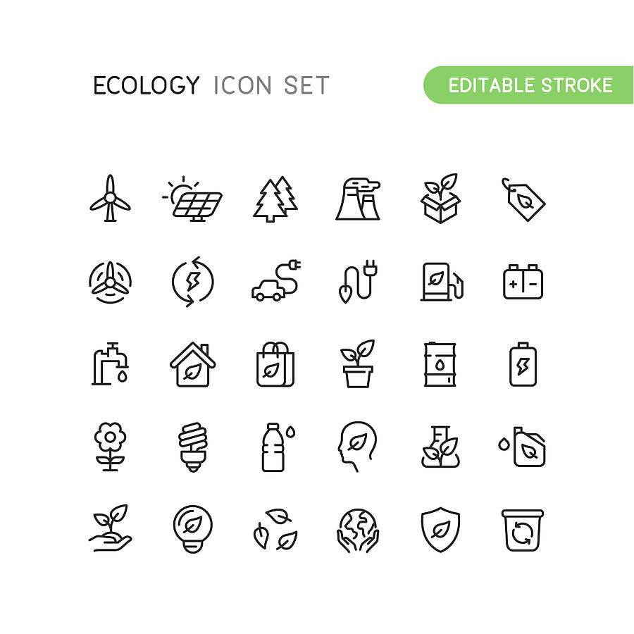 Outline Nature Ecology Icons Editable Stroke Drawing by Bounward