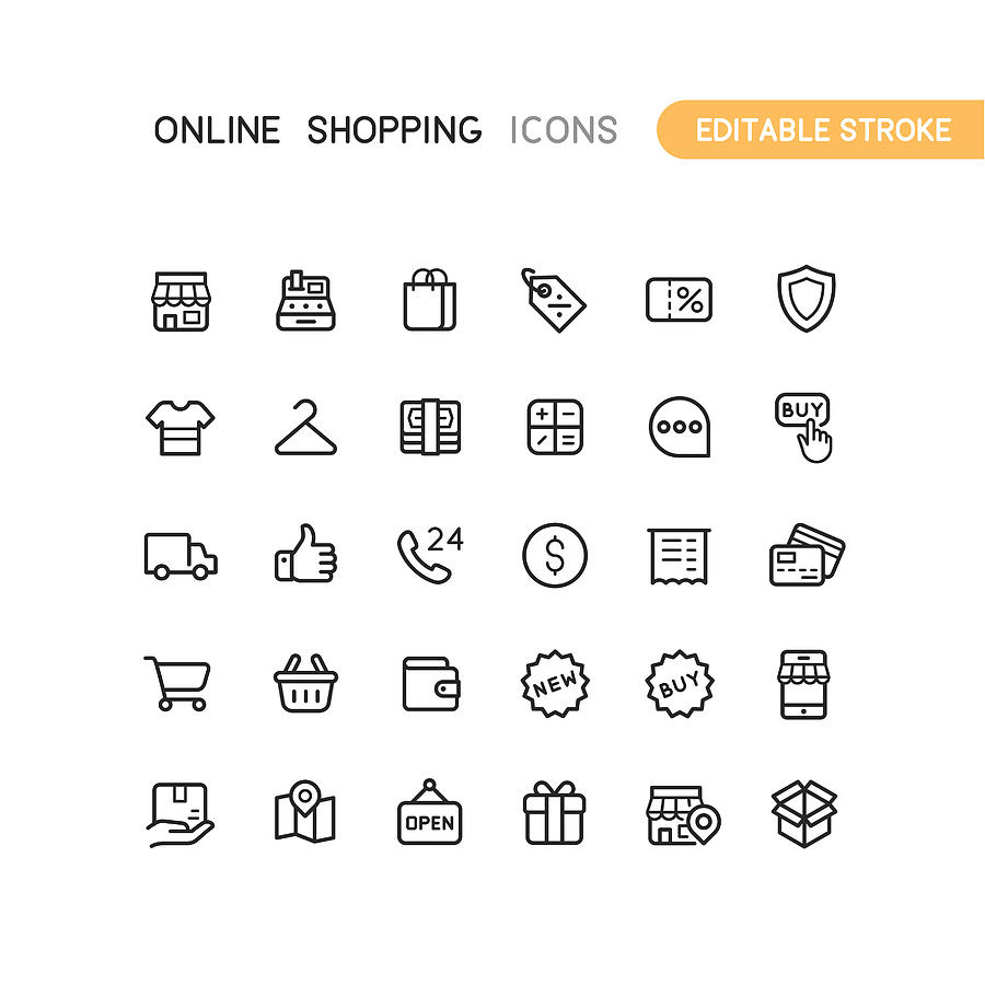 Outline Online Shopping Icons Editable Stroke Drawing by Bounward
