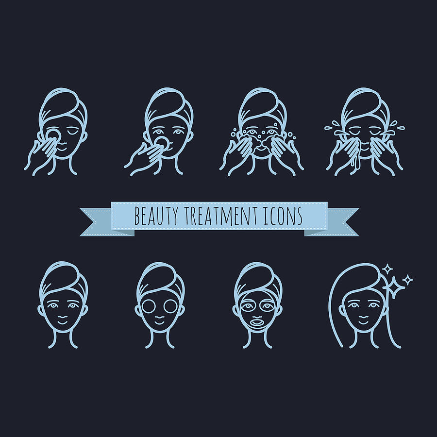 Outline Web Icons - Beauty Treatment, Face Mask, Care Drawing by Greenni