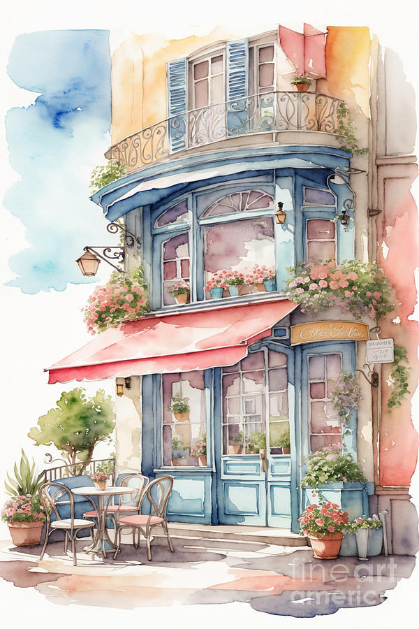 Outside View Of A French Cafe Digital Art by Michelle Meenawong