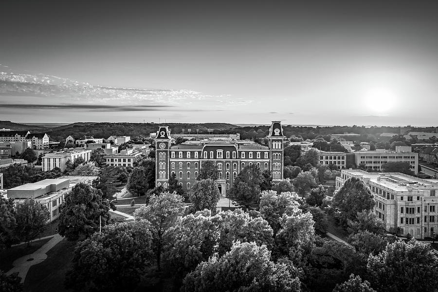 Over Historic Old Main At Last Light In Black And White - Fayetteville ...