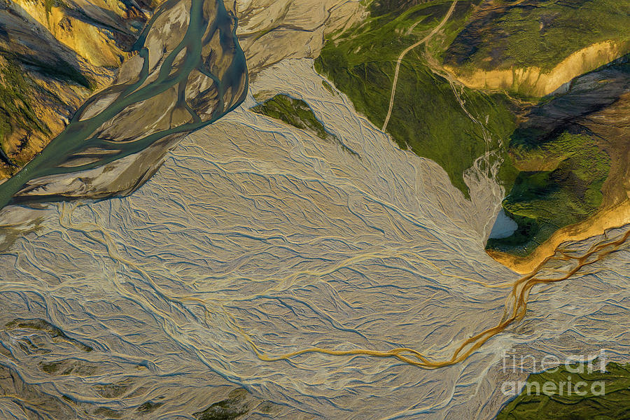 Over Iceland Highlands Dry Riverbed Braids Photograph by Mike Reid