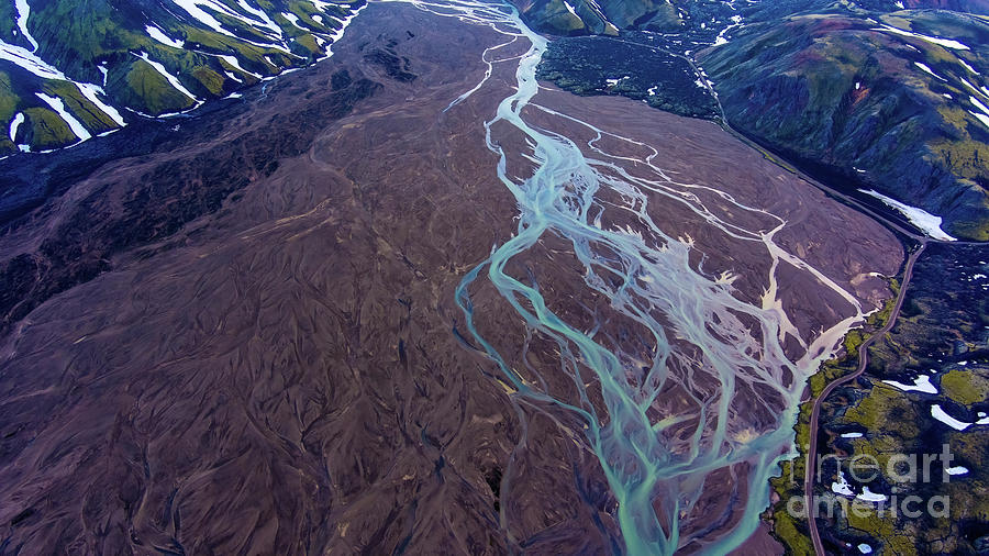 Over Iceland Highlands Electric Winding Rivers Photograph
