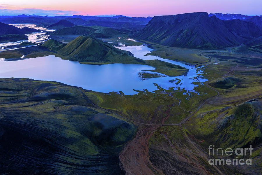 Over Iceland Highlands Iridescent Blue Lake Photograph