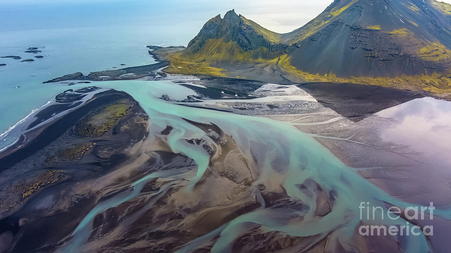 Over Iceland Southern Coast Vestrahorn Rivers Photograph