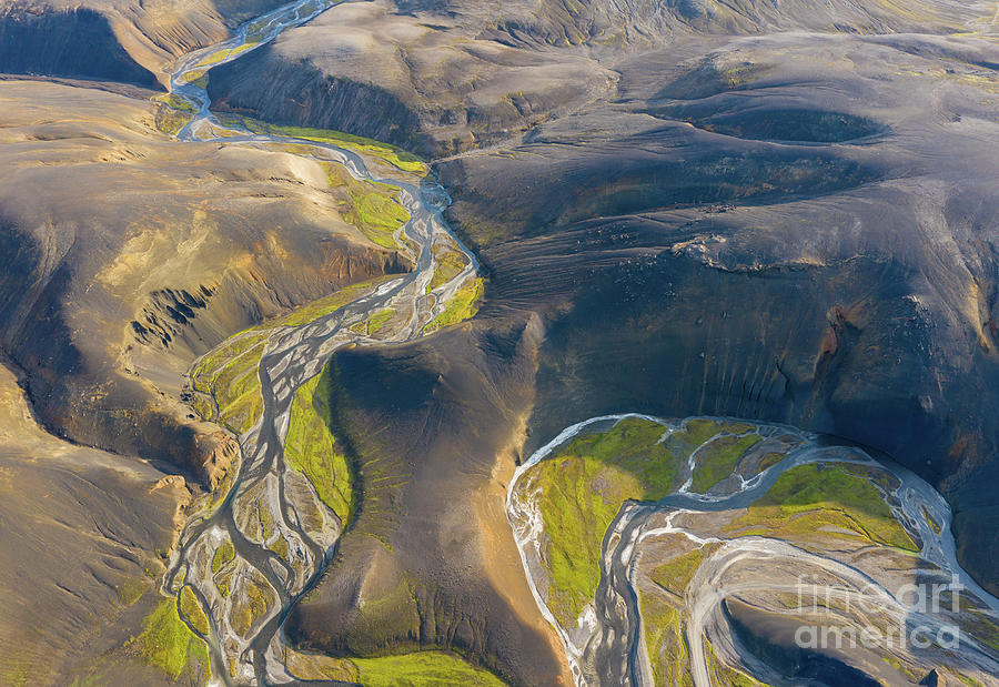Icelandic Highlands Photograph - Over Iceland Winding River from Above by Mike Reid