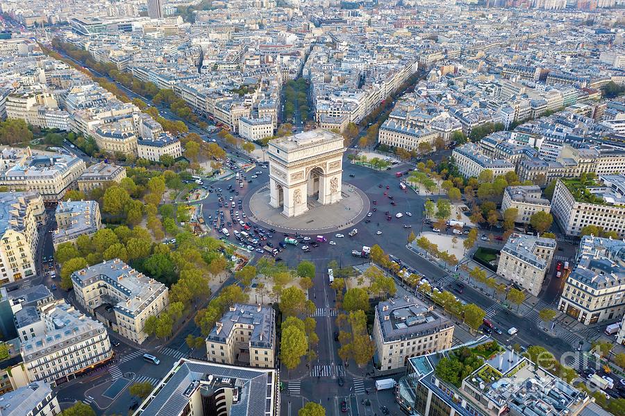 Over Paris Arc De Triomphe Dusk Light Photograph