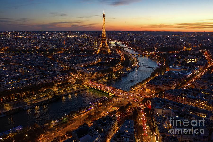 Paris Photograph - Over Paris Eiffel Tower Nightscape Along the Seine by Mike Reid