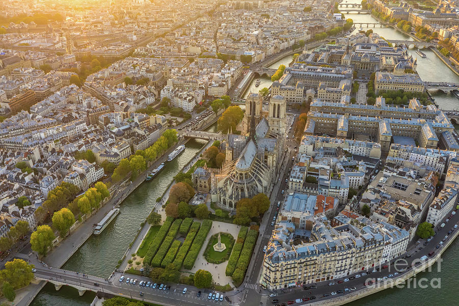 Over Paris Notre Dame Golden Light Photograph