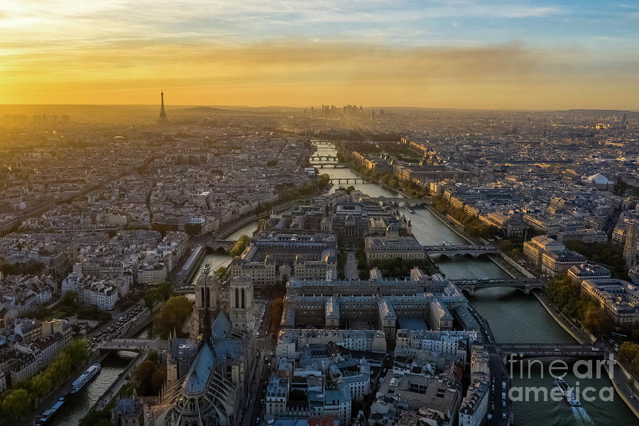 Over Paris Sunset Seine View Photograph