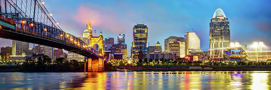 Over River Skyline Of Downtown Cincinnati Ohio - Panoramic Format Photograph by Gregory Ballos