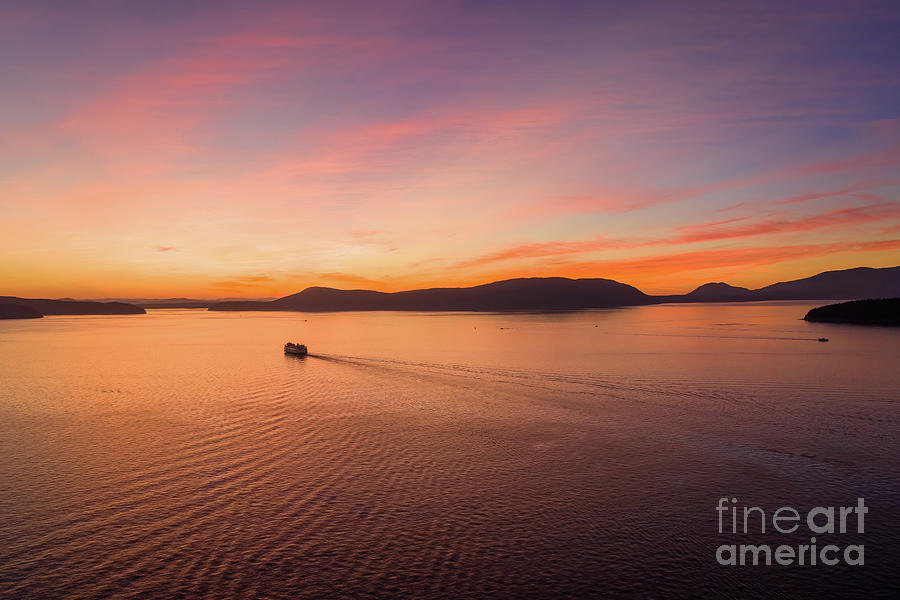 Over San Juan Islands Ferry Sunset Colors Photograph